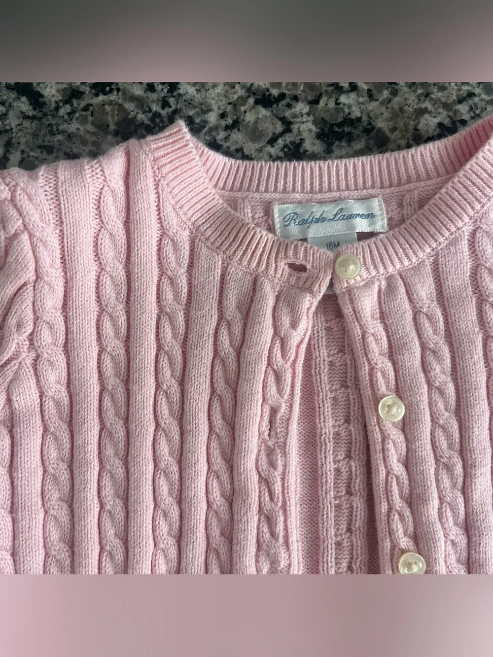 Ralph Lauren Light Pink Cotton Mini Cable Cardigan - 18 Months 🎀